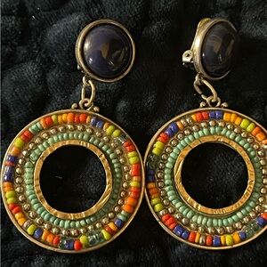 Chico's Blue and Orange Beaded Hoop Earrings